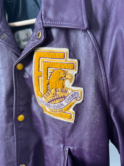 Vintage 1985-86 Oxford & Elgin School Leather Football Jacket | Size Medium | Purple | Local History Piece | Made in Canada | Great Condition | Rare Collectible | Canadian Made