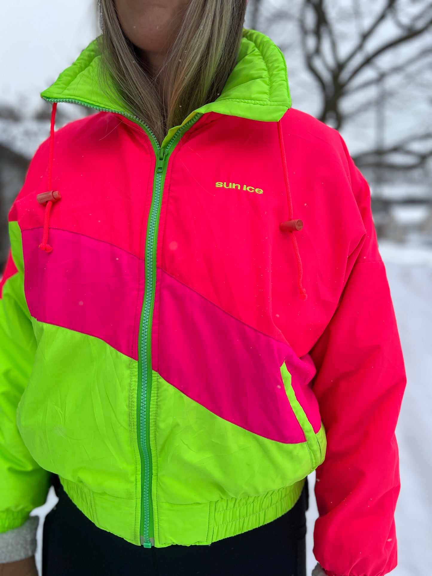 XS Sunice Retro Ski Jacket – Neon Pink, Lime Green, & Fuchsia | Excellent Condition