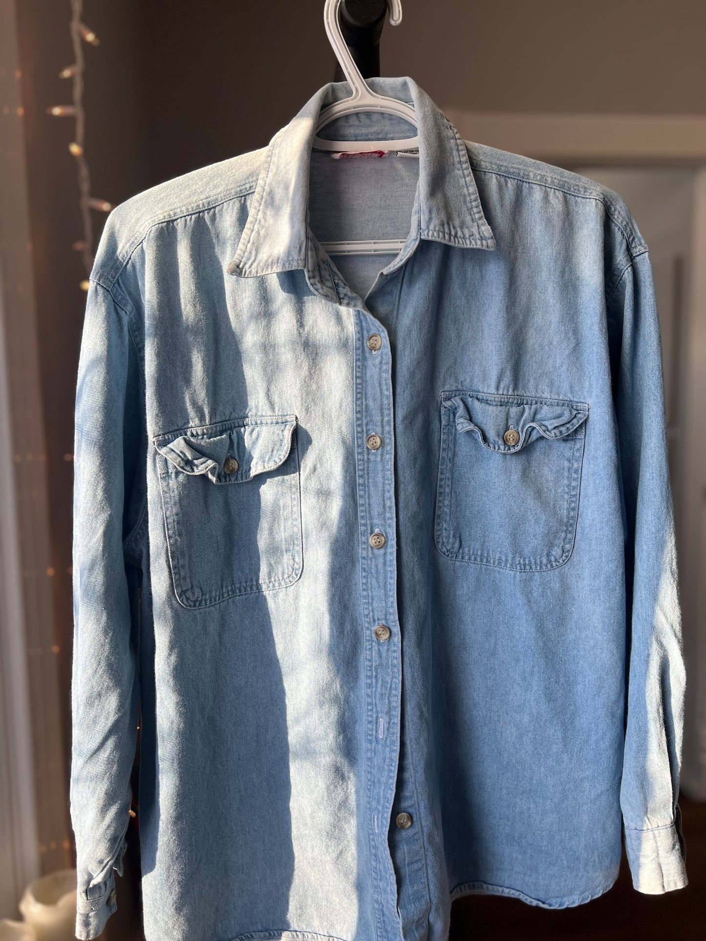 Size Large Women’s Denim Button-Up Shirt | Classic Style | Good Condition