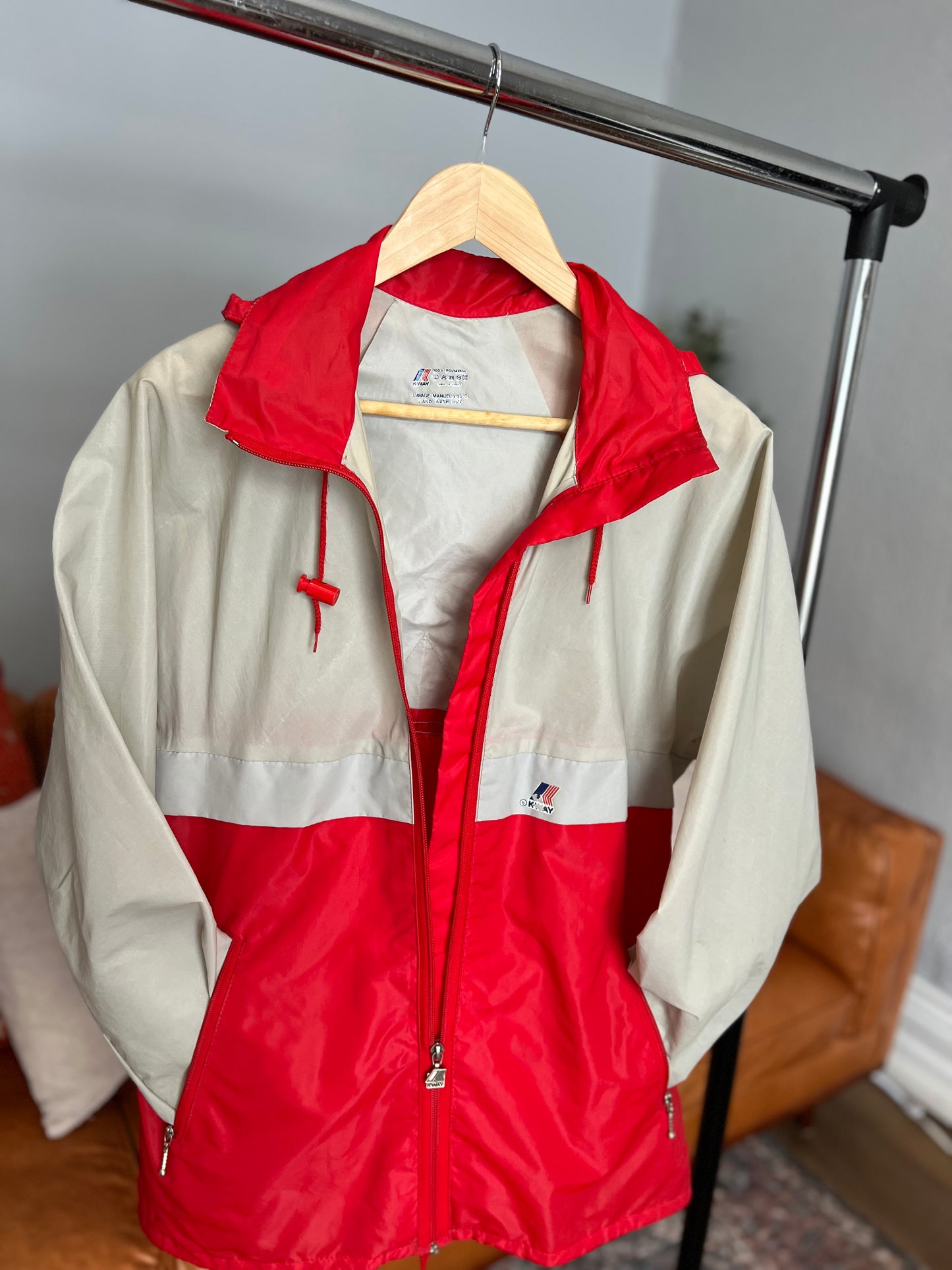 Vintage K-Way Windbreaker Jacket | Gray & Red | Size Medium | 80s Retro Style | 90s Retro Style | Lightweight & Water-Resistant | Excellent Condition | Rare Find