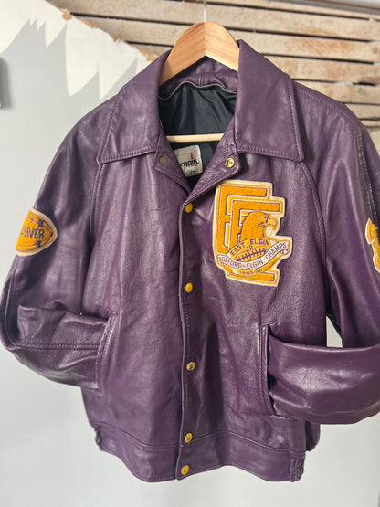 Vintage 1985-86 Oxford & Elgin School Leather Football Jacket | Size Medium | Purple | Local History Piece | Made in Canada | Great Condition | Rare Collectible | Canadian Made