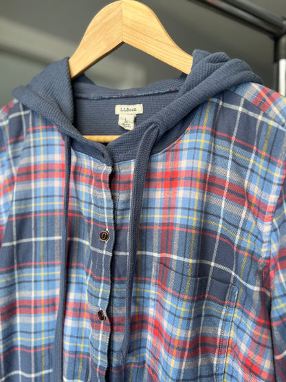 Size Large L.L. Bean Plaid Long Sleeve Jacket – Thick & Cozy with Built-In Hood | Excellent Condition