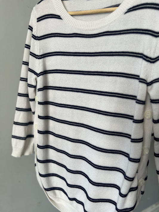 Reitmans 100% Cotton White & Blue Striped Soft Knit – Size Medium | Button Details | Great Condition