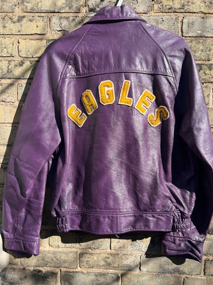 Vintage 1985-86 Oxford & Elgin School Leather Football Jacket | Size Medium | Purple | Local History Piece | Made in Canada | Great Condition | Rare Collectible | Canadian Made