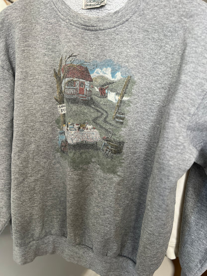 XL Vintage Tradition Country Collection Sweatshirt – Grey | Cottage Graphic | Excellent Condition