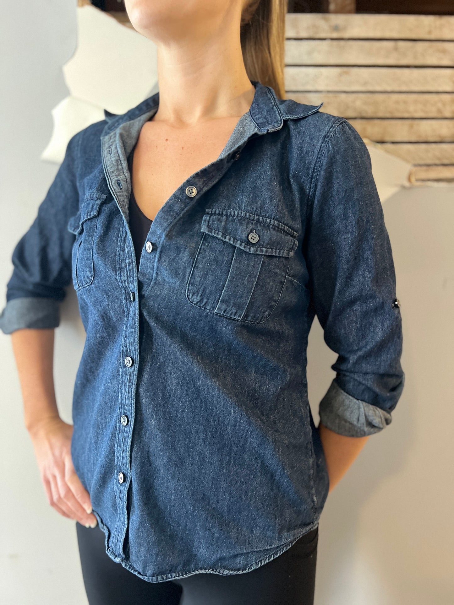 J.Crew The Perfect Fit Denim Shirt – Size Small | 100% Cotton | Indigo Dark Wash | Great Condition