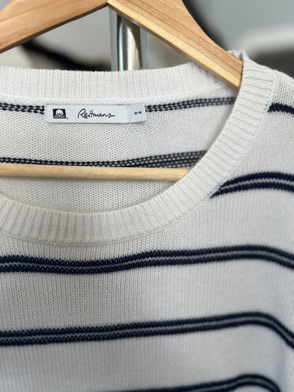 Reitmans 100% Cotton White & Blue Striped Soft Knit – Size Medium | Button Details | Great Condition