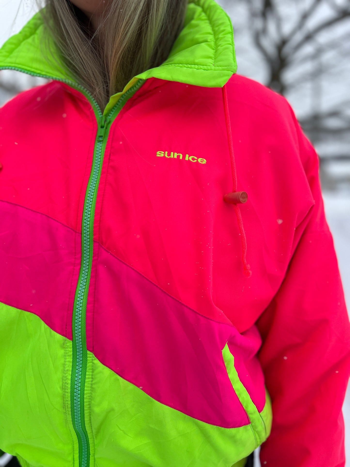 XS Sunice Retro Ski Jacket – Neon Pink, Lime Green, & Fuchsia | Excellent Condition