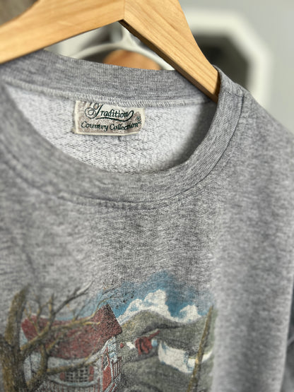 XL Vintage Tradition Country Collection Sweatshirt – Grey | Cottage Graphic | Excellent Condition