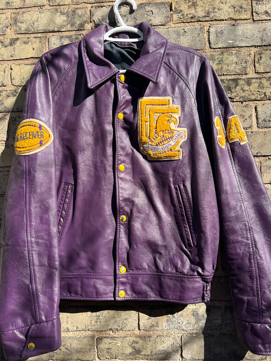 Vintage 1985-86 Oxford & Elgin School Leather Football Jacket | Size Medium | Purple | Local History Piece | Made in Canada | Great Condition | Rare Collectible | Canadian Made