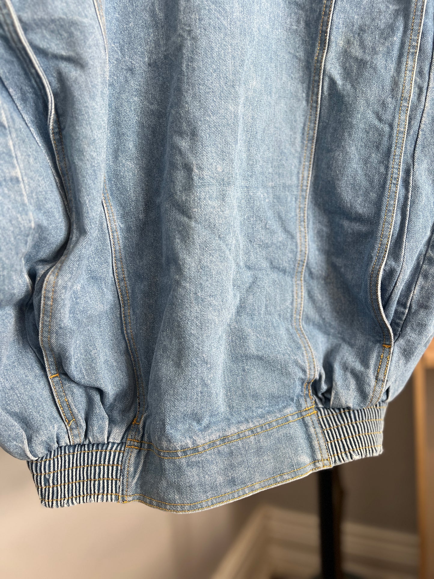 Vintage 80s Denim Bomber Jacket – Cross-Over Closure & Snap Buttons | Size Small-Medium (Fits Oversized) | Head Turner!